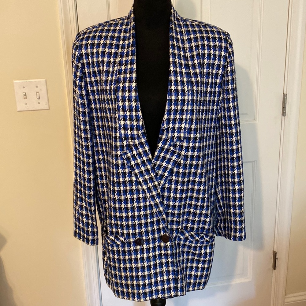 Blue, black and white blazer size 12